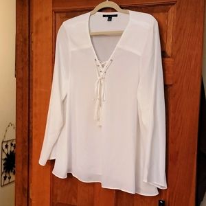 Tie front, ivory blouse, loose fit